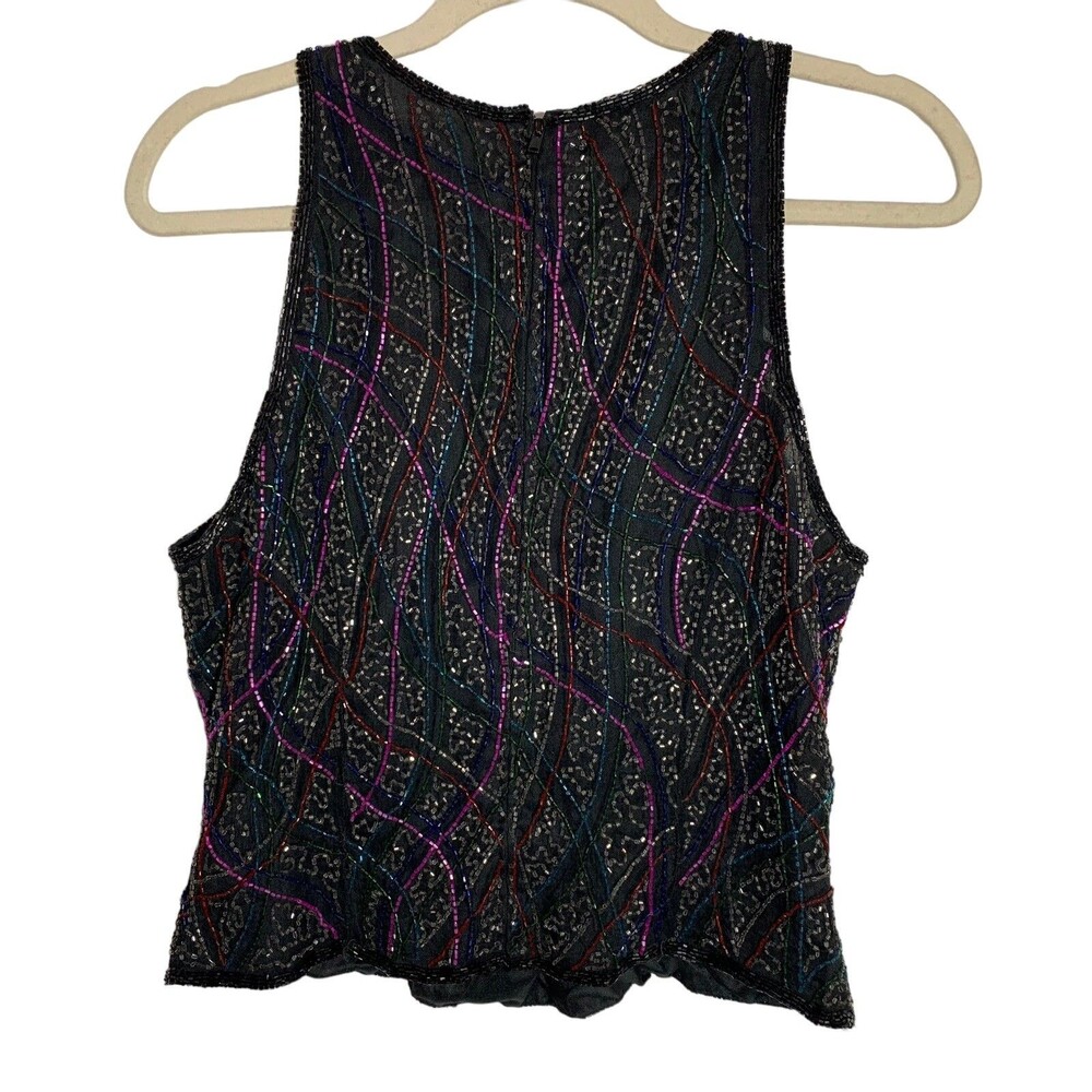 Laurence Kazar Vintage 80's Women's Size L 100% Silk Lined Beaded Sleeveless Top - Picture 3 of 8